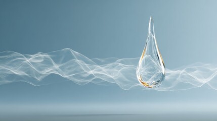 Minimalist glowing water droplet above abstract waves, World Water Day conservation visual