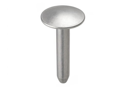 Metal round head rivet fastener on transparent background