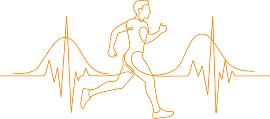 Running Man with Heartbeat Line Vector Symbolizing Fitness and Healthy Lifestyle