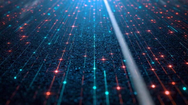 Abstract lines converging towards a vanishing point on a dark background