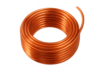 Copper wire coil for electrical conduction on transparent background
