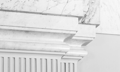 Classic interior, black and white abstract photo fragment. Decorative pillars