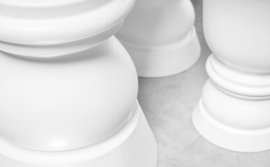 White decoration columns base, classic interior fragment, architecture background