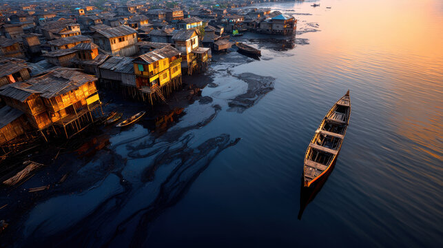 Traditional fishing in polluted waters showcases striking contrast between vibrant life and environmental challenges