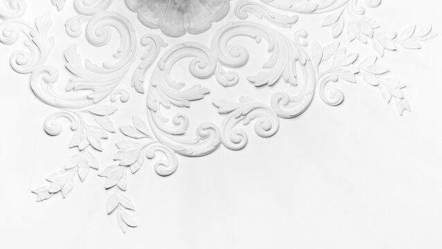 White gypsum bas-relief decoration design details with floral pattern