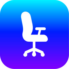 Modern Blue Purple Gradient Icon of an Office Chair Furniture Symbol on a Rounded Square Button.