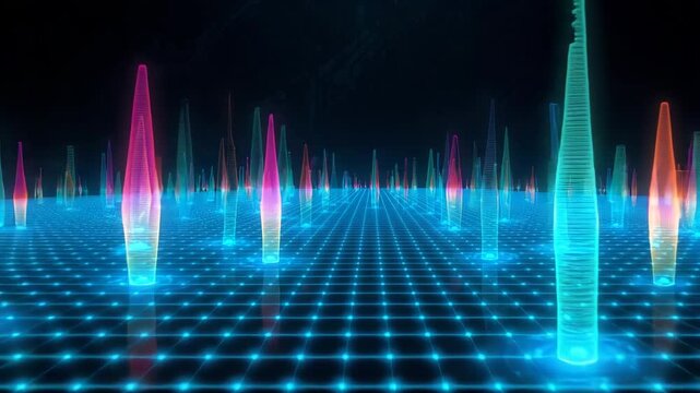 Abstract blue nodes forming a structured grid on dark background