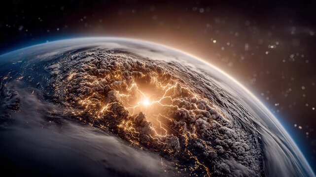 Dynamic Earth's core erupting with powerful energy, showcasing global power and intense natural forces in stunning cosmic view