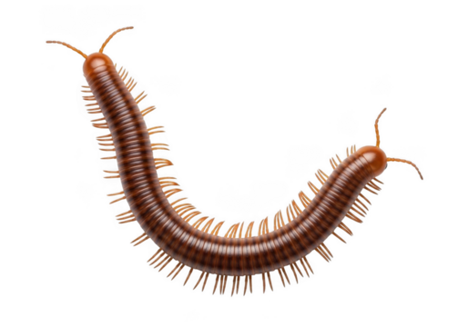 Brown millipede with many legs isolated on transparent background