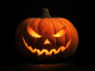 Jack Olantern. Glowing Halloween Pumpkin with Black Lantern for Horror Night