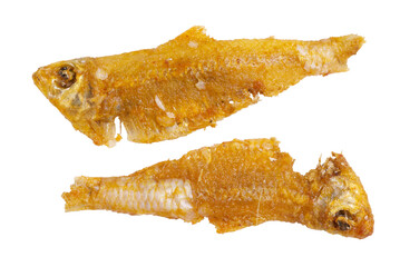 Top view Fried Turmeric small Fish