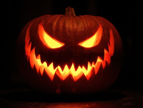 Jack Olantern Halloween Pumpkin. Black Lantern with Glowing Human Face
