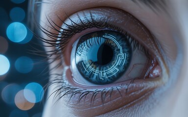 Eye with Holographic Technology Interface Details Close Up