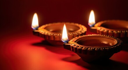 Warm glow of traditional oil lamps illuminated for festive celebrations creating a tranquil and spiritual ambiance for cultural events