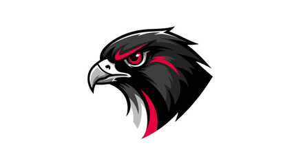 Fototapeta premium Illustration of a black and red hawk head with a white background.