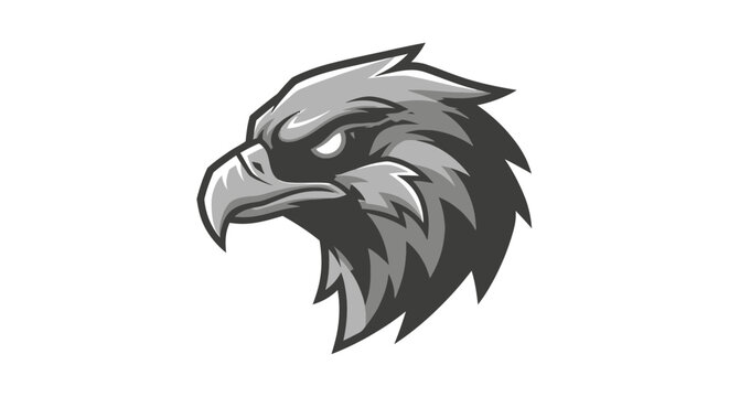 A fierce eagle head mascot shown in a monochrome graphic illustration style on a white background.