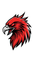 Obraz premium A fierce red eagle head with sharp eyes and a hooked beak, depicted in a stylized graphic art.