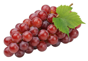 Fototapeta premium Ripe red grapes with a green leaf isolated on a plain background for healthy eating and freshness isolated on transparent background