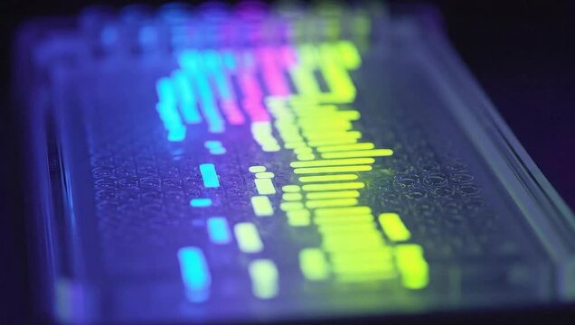 Illuminated Microfluidic Chip: An intriguing look at a microfluidic chip, where vibrant colors dance with technological precision, creating a mesmerizing display of scientific innovation.