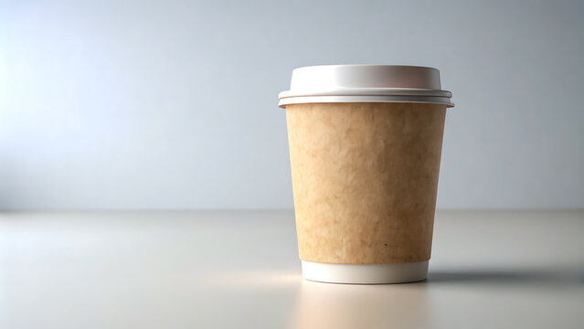 Minimalist Blank Kraft Paper Coffee Cup mockup Isolated on gray background, paper cup, coffee cup isolated. take away kraft coffee cup