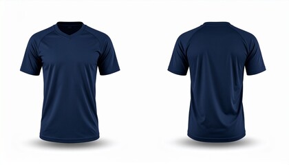 Blank Navy Blue V-Neck T-shirt Mockup, Front and Back Views, for Apparel Design and Branding Presentation