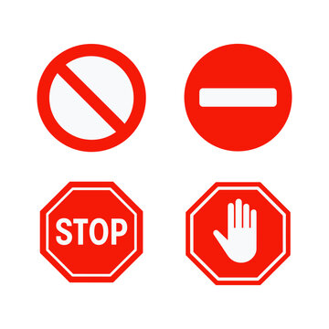Road Signs, Stop sign, Hand stop sign icon logo flat vector design