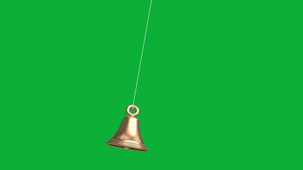 3D copper big bell hanging animation on chromakey green background for realistic metallic object
