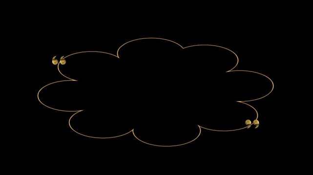 Realistic 3d golden premium speech bubble cloud shape animation with light shining on black background