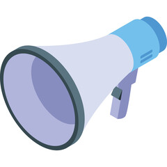 Blue and white isometric megaphone on transparent background illustration