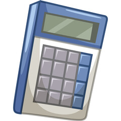 Blue and White Digital Calculator with Gray and Blue Buttons and a Green Screen on a Transparent Background