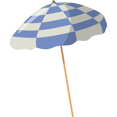 Blue And White Striped Beach Umbrella With Wooden Pole On Transparent Background Ready For Summer Vacation