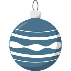 Blue And White Striped Christmas Ornament With White Cap And String On Transparent Background
