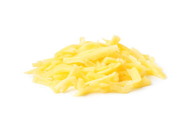 Pile of grated cheese isolated on white