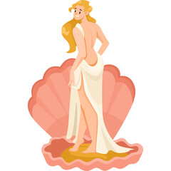 Blonde Woman Emerging From A Pink Seashell On A Golden Base Wearing A White Drape