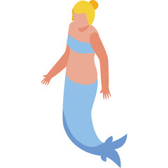 Blonde Woman With A Fishtail Dress And A Bra Top In Light Blue And White Colors Standing In The Water On A Transparent Background