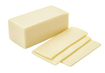 Isolated block of cheese with slices, ingredient for cooking and eating, fresh food