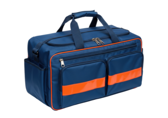 Isolated emergency paramedic bag with handles, durable construction and many pockets