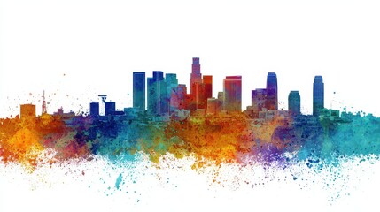 Fototapeta premium Los Angeles Watercolor Skyline: Vibrant Splash of California Colors in Abstract Paint Background