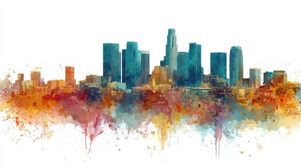 Fototapeta premium Los Angeles Watercolor Skyline. Abstract Paint in Vibrant Colours