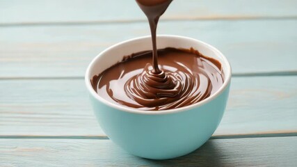 Creamy chocolate sauce swirls in bowl, perfect for sweet desserts and delightful treats - Powered by Adobe