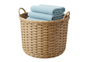 Isolated basket filled with folded towels, a convenient and practical storage solution