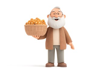 Cheerful Grandpa with Basket of Dried Oranges