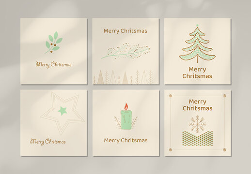 Christmas Square Badge Collection with Line Art Style