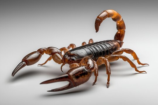 Amber-Colored Scorpion Close-up on White Background.