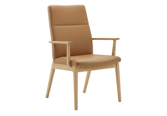 Isolated Armchair with Wood Frame and Tan Leather Upholstery on Seamless Background