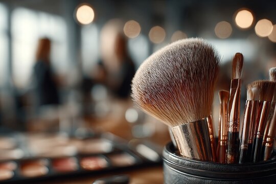 Beauty course with mirror and brush set display. Generative AI