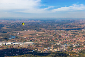 Paraglider flying over the suburbs of Loznica, Serbia