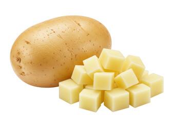 Isolated potato and diced potatoes, prepared vegetable for a healthy vegetarian meal