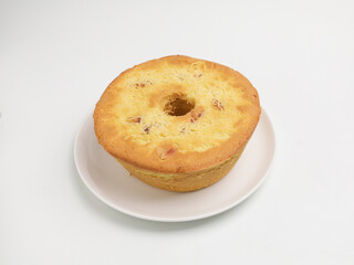 Butter cake on white background