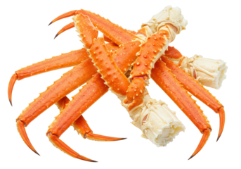 Isolated cooked Alaskan king crab legs, a savory delicacy on a plain, neutral background